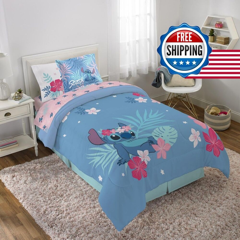 Disney Lilo & Stitch Twin Comforter Set, 5 Piece Reversible Bed in a Bag